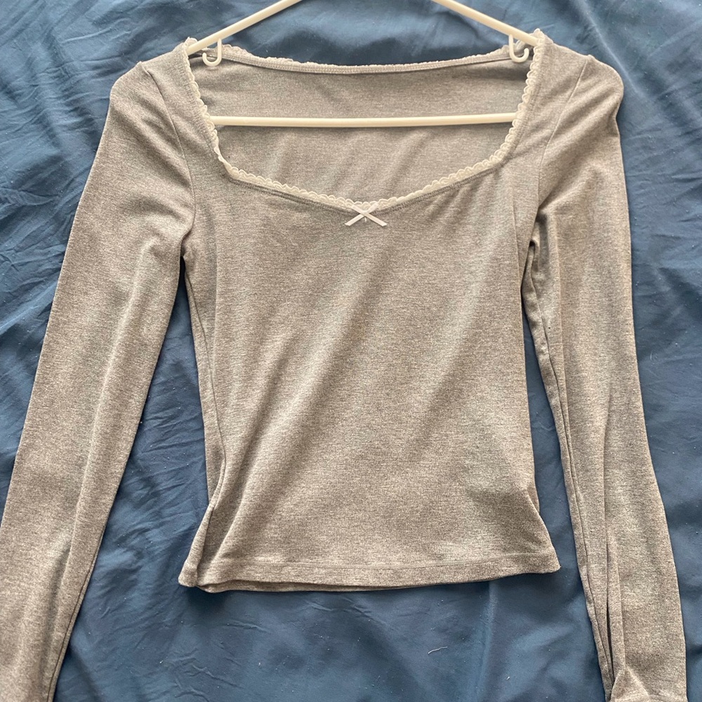 Cream Fitted Long Sleeve Blouse with Tie Front